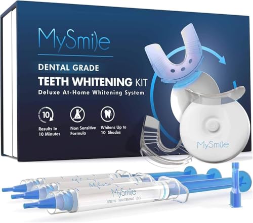 MySmile Teeth Whitening Kit with LED Light, 10 Min Non-Sensitive Fast Teeth Whitener with 3 Carbamide Peroxide Whitening Gel