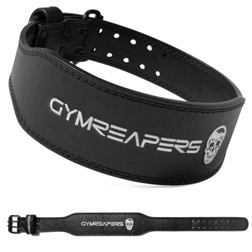 Gymreapers Leather Weightlifting Belt for Bodybuilding, Squatting, Lower Back Support & Back Pain - Real Leather, Adjustable Buckle Sizing - Men Women