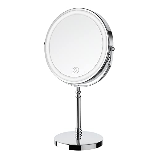 DEIOVWXS Makeup Mirror, Rechargeable Vanity Mirror with 3 Lights, 1X/10X
