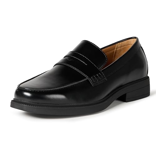 Amazon Essentials Men's Dress Loafers, Black Faux Leather, 12