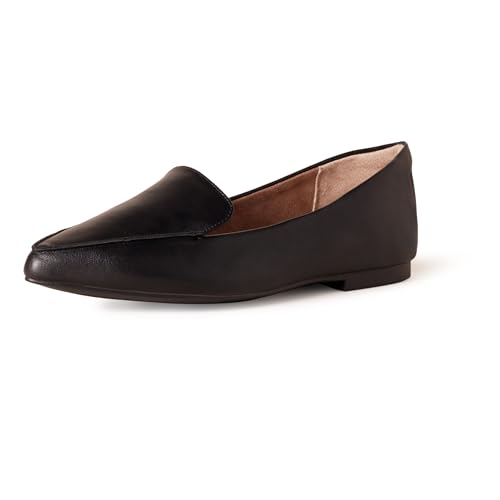 Amazon Essentials Women's Loafer Flat, Black Faux Leather, 8.5