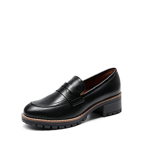 DREAM PAIRS Womens Comfortable Platform Chunky Heel Business Casual Loafers,Size 6,Black-Pu,SDLS2319W