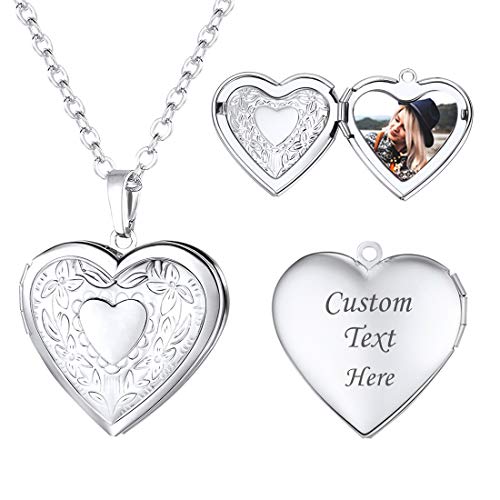 U7 Silver Heart Locket Necklace for Women, Small Lockets that Hold Picture