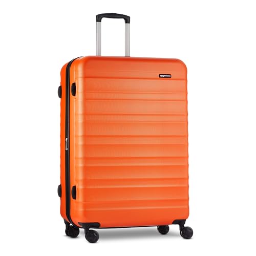 Amazon Basics 30 Hardside Large Checked Luggage, Expandable For Up to 15% More Space, Hardshell Suitcase With Wheels, Scratch-Resistant Surface, Four Multi-directional Wheels, Orange
