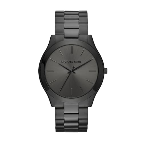 Michael Kors Men's Watch, Slim Runway Three-Hand Black Stainless Steel Men's Watch