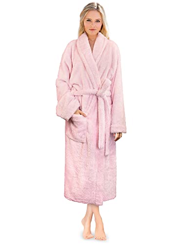 PAVILIA Premium Womens Plush Soft Robe, Sherpa Bathrobe, S/M Light Pink