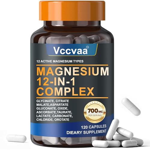 Magnesium Complex 700mg | 12-in-1 High Absorption Supplement | Glycinate, Citrate, Malate, Taurate & More | Sleep Support, Muscle Cramp Relief, Stress, Heart & Nerve Health | 120 Vegan Capsules
