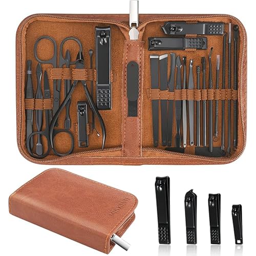 MINKINH Manicure Set Nail Clippers Set Pedicure Kit, 26-Piece Brown
