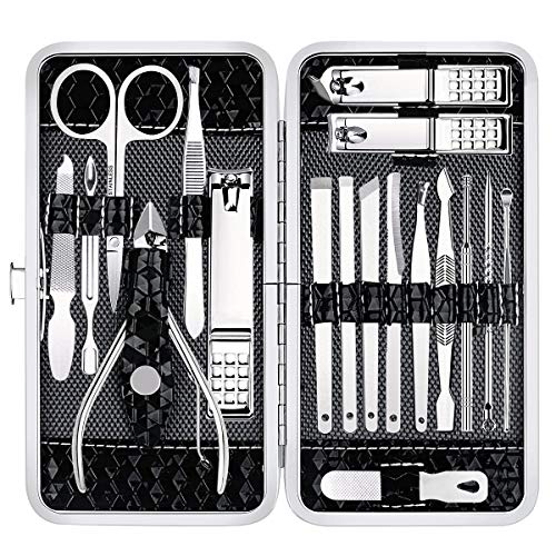 Yougai Manicure Set 18Pcs Stainless Steel Nail Clippers Set with Case Black