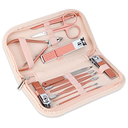 Nail Clippers & Beauty Tool Portable Set, Rose Gold Manicure Set, 12 in 1.