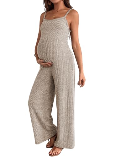 BLENCOT Maternity Clothes Ribbed Stretchy Jumpsuit Casual Lounge Sets S