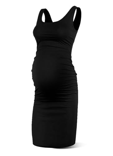 Rnxrbb Women Summer Sleeveless Maternity Dress Pregnancy Tank Scoop Neck Mama Clothes Casual Bodycon Clothing,Black L