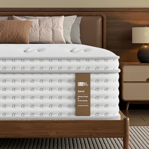 BedStory Firm Queen Mattress 14 Inch, Hybrid Queen Size Mattress in a Box, Back Pain Relief, Luxury Pocket Spring Mattress, Fiberglass-Free, 365-Night-Trial, 10 Year Warranty