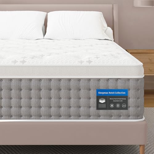 Sleepmax Queen Mattress 14 Inch - Hotel-Collection Hybrid Mattress Pain Relief - Extra Lumbar & Hip Support - Cooling Gel Bed in a Box Spine Alignment - CertiPUR-US, Fiberglass-Free, 365-Night Trial