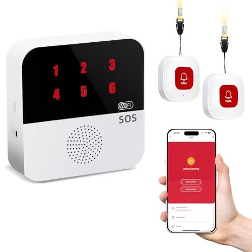 Life Alert Systems for Seniors No Monthly Fee App-Controlled, Medical Alert Systems for Seniors with 2 Call Button 1 Receiver and1-6 LED Number Display (Only Supports 2.4GHz Wi-Fi)