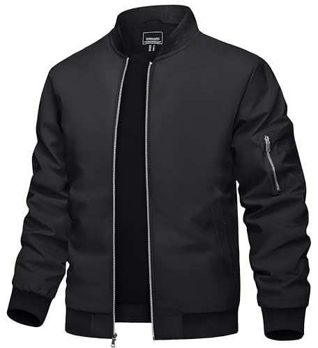 TACVASEN Bomber Jacket Men Varsity Jackets Black Bomber Jackets Men Windproof Jackets Mens Casual Jackets Mens Spring Jackets Harrington Jacket
