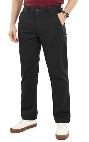 NY Threads 100% Cotton Stretch Khaki Men Casual Chino Pants Relaxed Fit, Black, 36W x 32L