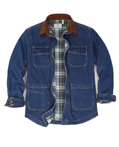 ZENTHACE Men's Flannel Lined Denim Chore Jacket Utility Barn Field Coat