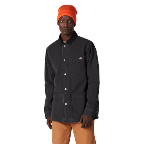 Dickies Men’s Fleece Lined Duck Canvas Chore Jacket, Stonewashed Black, L