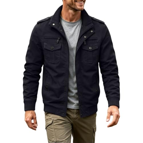 Mens Zip Up Field Jacket Windbreaker Tactical Bomber Jacket Military Coat