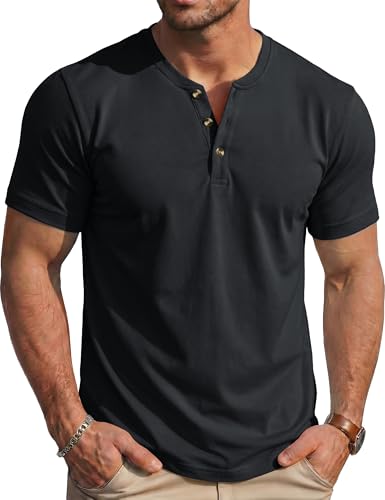 MAGCOMSEN Men's Henley Short Sleeve Shirt Cotton Lightweight T-Shirts Casual Stylish Shirts Summer Basic Solid Tees