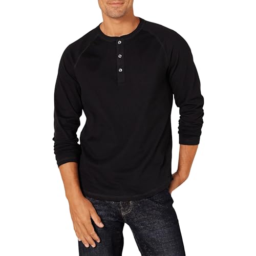 Amazon Essentials Men's Long-Sleeve Henley Shirt, Black, Medium