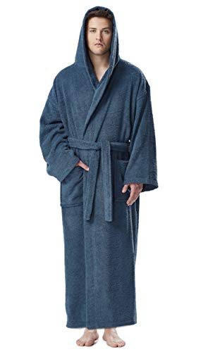 Arus Mens Classic Hooded Turkish Cotton Bath Robe Ocean Blue, LXL