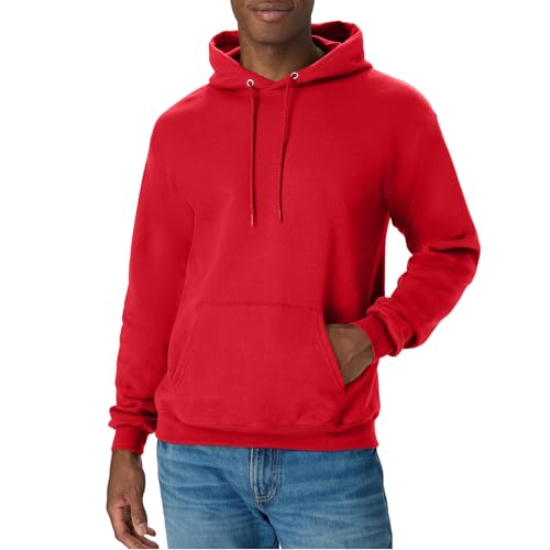 Hanes Men's Pullover EcoSmart Hooded Sweatshirt, Deep Red, Large