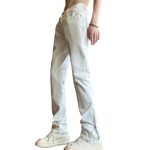 JEShifangjiusu Mens Zipper Streetswear Jean Pant Slim Relaxed Fit Twill Denim Pants Washed Regular-Fit Tapered Jeans White