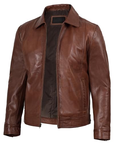 Decrum Vintage Leather Jacket - Lambskin Brown Leather Jackets Men | [1100374] Jose Cognac, L