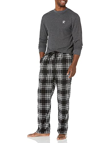 Beverly Hills Polo Club Mens Beverly Hills Polo Polar Fleece W/Thermal Top Pajama Set, Char Top With Blk/Wht Pants, Medium US