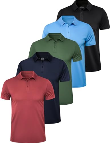 OYGSieg 5 Pack Polo Shirts for Men Short Sleeve Collared Golf Polos L