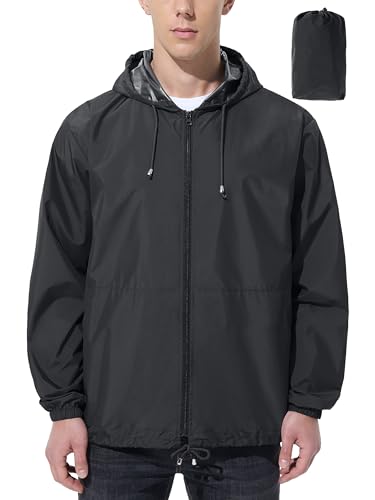 UIQUR Mens Rain Jacket Raincoat Waterproof Windbreaker Black XL