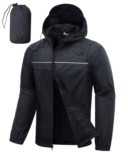 SWISSWELL Mens Rain Jacket & Coats Packable Lightweight Waterproof Rain Shell Hooded for Golf Travel Hiking Black