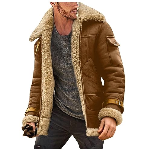 Baimiu Sherpa Lined Leather Jacket Men Winter Coats