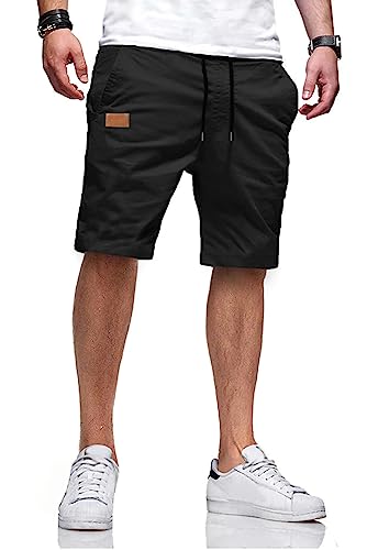 JMIERR Mens Summer Casual Cotton Twill Chino Shorts, S Black, L