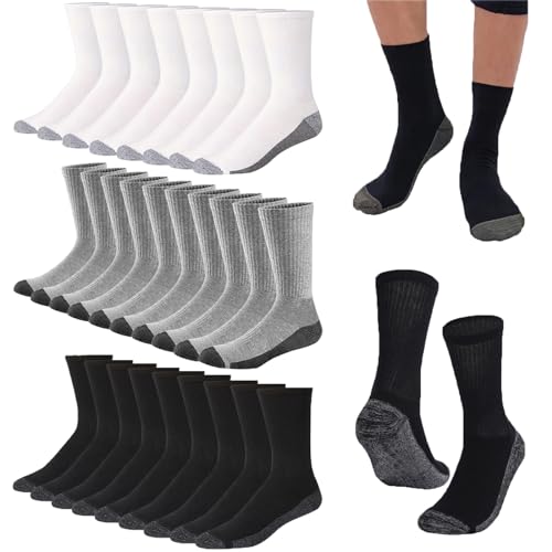 Looknniy 20 Pairs Crew Athletic Socks for Men Moisture Wicking Cushion Crew Socks for Sport Running Traveling (Mixed Colors)
