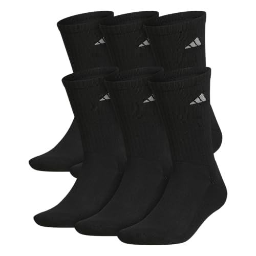 adidas Men's Athletic Cushioned Crew Socks (6 Pairs) Durable & Comfortable, Black/Aluminum 2, Large
