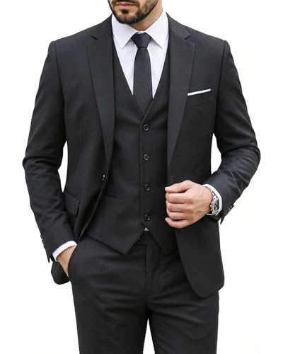 MY'S Men's 3 Piece Suit with Tie, Slim Fit Solid COLOR Jacket Vest and Pant