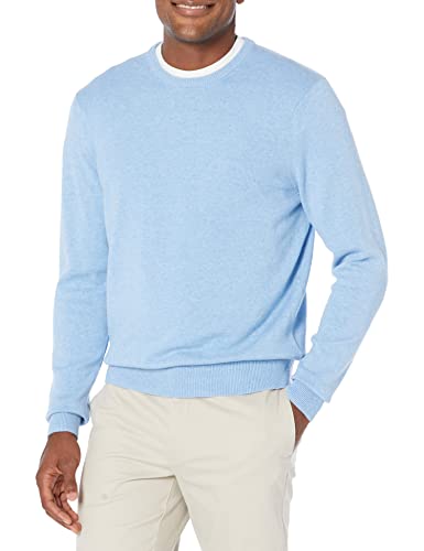 Amazon Essentials Men's Cable Knit Long-Sleeve Crewneck Sweater, 100% Cotton, Big & Tall Options Available, Light Blue Heather, Large