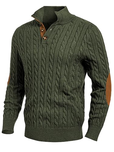 JMIERR Men's Long Sleeve Cable Knit Pullover Sweater, L, Green