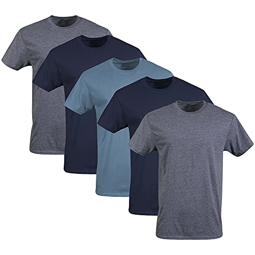 Gildan Men's Crew T-Shirts, Multipack, Style G1100, Navy/Heather Navy/Indigo Blue (5-Pack), X-Large