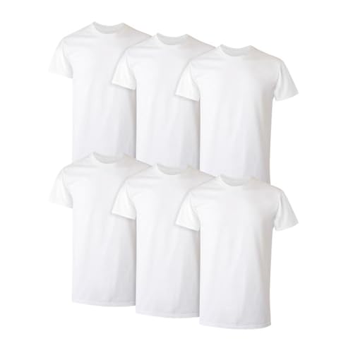 Hanes Mens Cotton, Moisture-wicking Crew Tee Undershirts, White - 6 Pack, Medium US