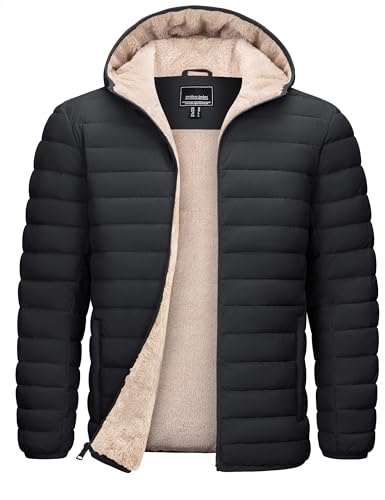 TACVASEN Puffer Jacket Men Winter Jackets Sherpa Lined Down Coats Black L