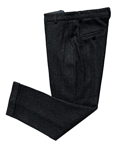 Mens Vintage Herringbone Tweed Mens Business Suit Pants Thick Retro Wool Slim Fit Trousers for Wedding Groomsmen(Black,32)