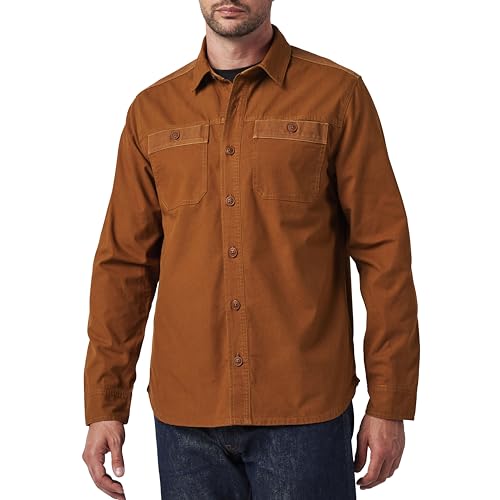 Lucky Brand Workwear Men's Long Sleeve Slub Canvas Work Shirt, Rusty Bronze, XX-Large