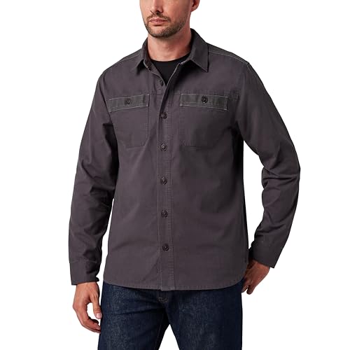 Lucky Brand Workwear Men's Long Sleeve Slub Canvas Work Shirt, Iron, Large