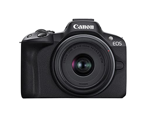 Canon EOS R50 Mirrorless Camera RF-S18-45mm F4.5-6.3 is STM Lens Kit, 24.2 Megapixel CMOS (APS-C) Sensor, 4K Video, Vlogging, Content Creation, Photography, Digital Camera, Black