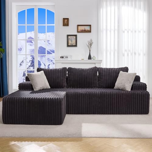 Hobestluk Modular Sectional Sofa Boneless Couch L-Shape Couch 3 Seat Modular Couch Memory Foam Sectional Couches for Living Room Furniture, Cloud Couch with Chaise Lounge (96 Left Facing Chaise)