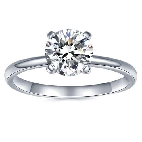 IMOLOVE 1CT Round Moissanite Solitaire Engagement Ring for Women Size 7